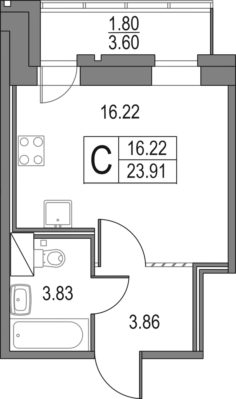Квартира студия 23.91 м², 20/23 эт., ЖК «Приморский квартал»